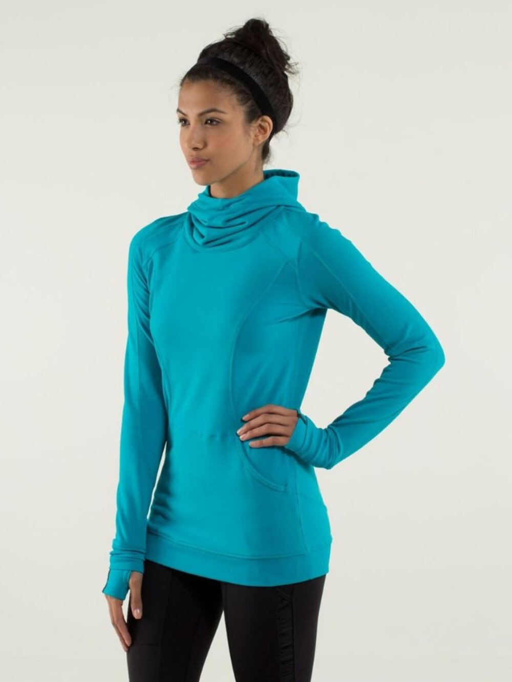 Lululemon Womens Teal Base Runner Hoodie Long Sleeve Sweatshirt Thumb Holes Sz 6